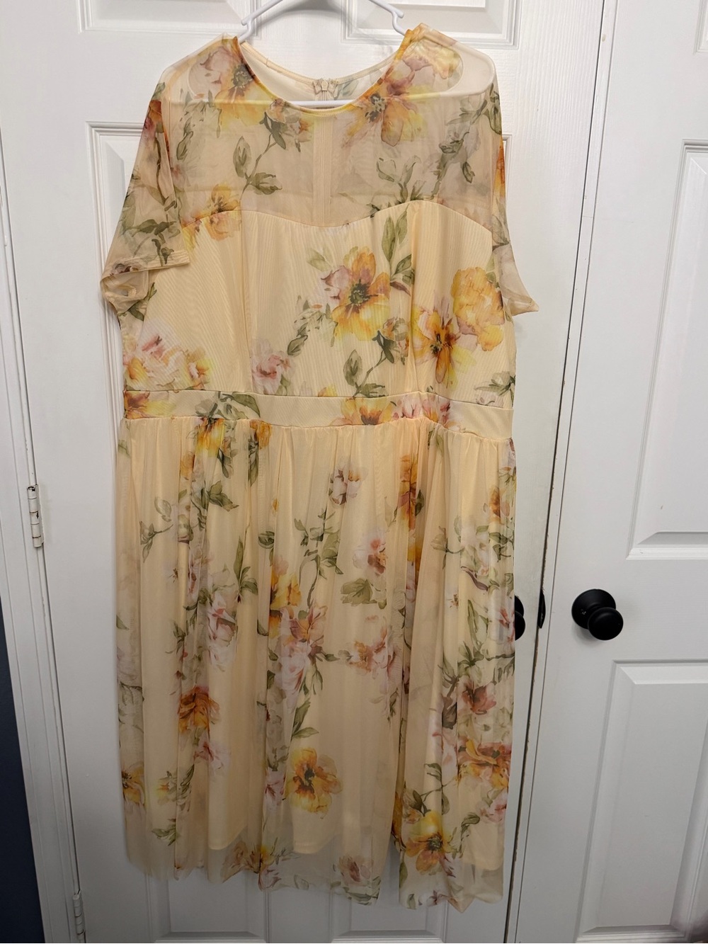Yellow Floral Chiffon Midi Dress
